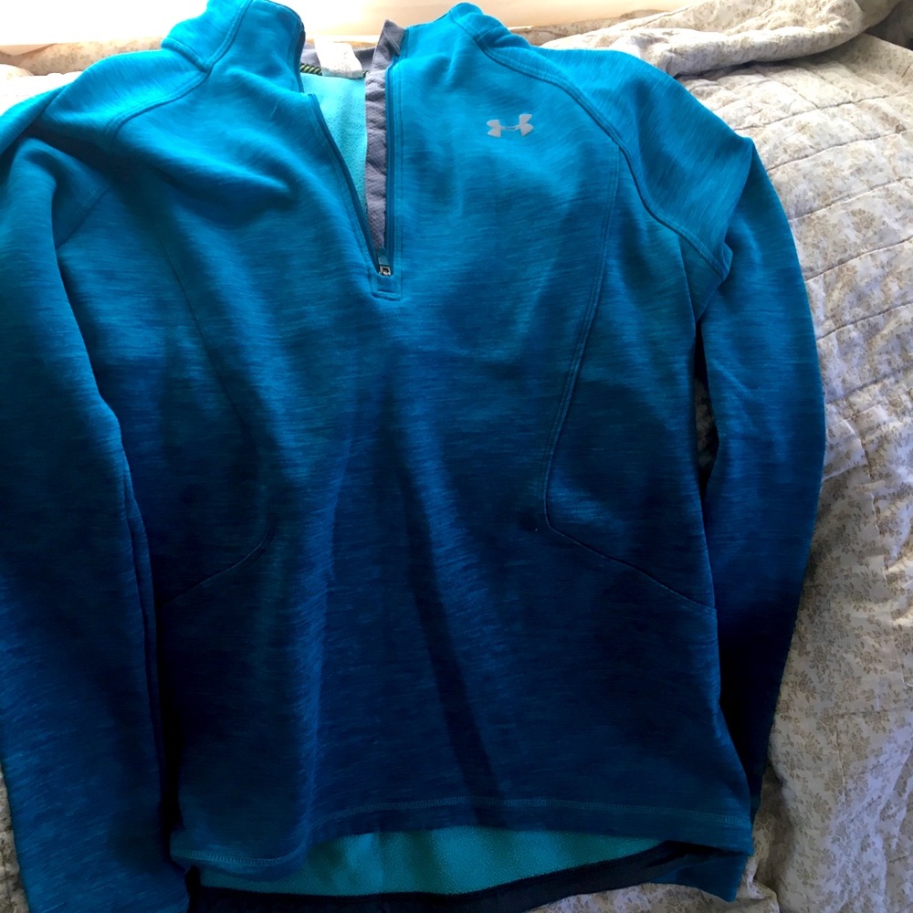 Under Armour Sweater Women Large Ladies Black 1/4 Zip Logo